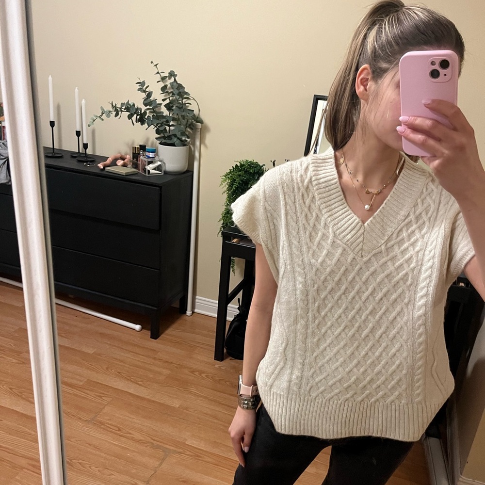 Cream Cable Knit Sweater Vest
